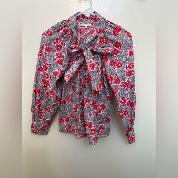 Rebecca Taylor Patterned Blouse Red Floral  2 - Picture 2 of 7